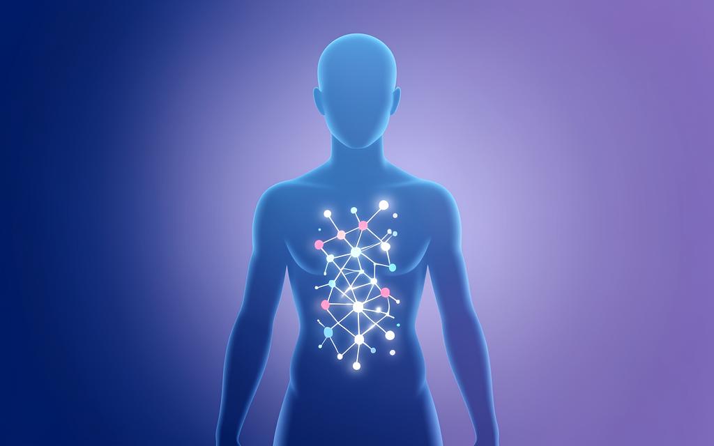 Silueta humana con una red molecular luminosa que representa el metabolismo